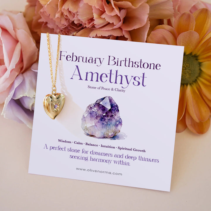 Olivenorma "Shine in My Heart"-Birthstone Heart Album Gift Card  Necklace - February & Amethyst - With Birthstone Card - image 5