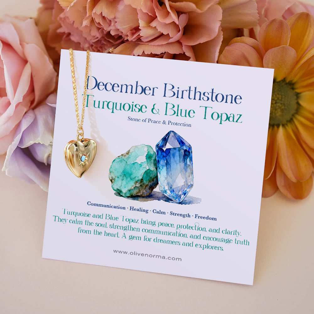 Olivenorma "Shine in My Heart"-Birthstone Heart Album Gift Card  Necklace - December &Turquoise - With Birthstone Card - image 14