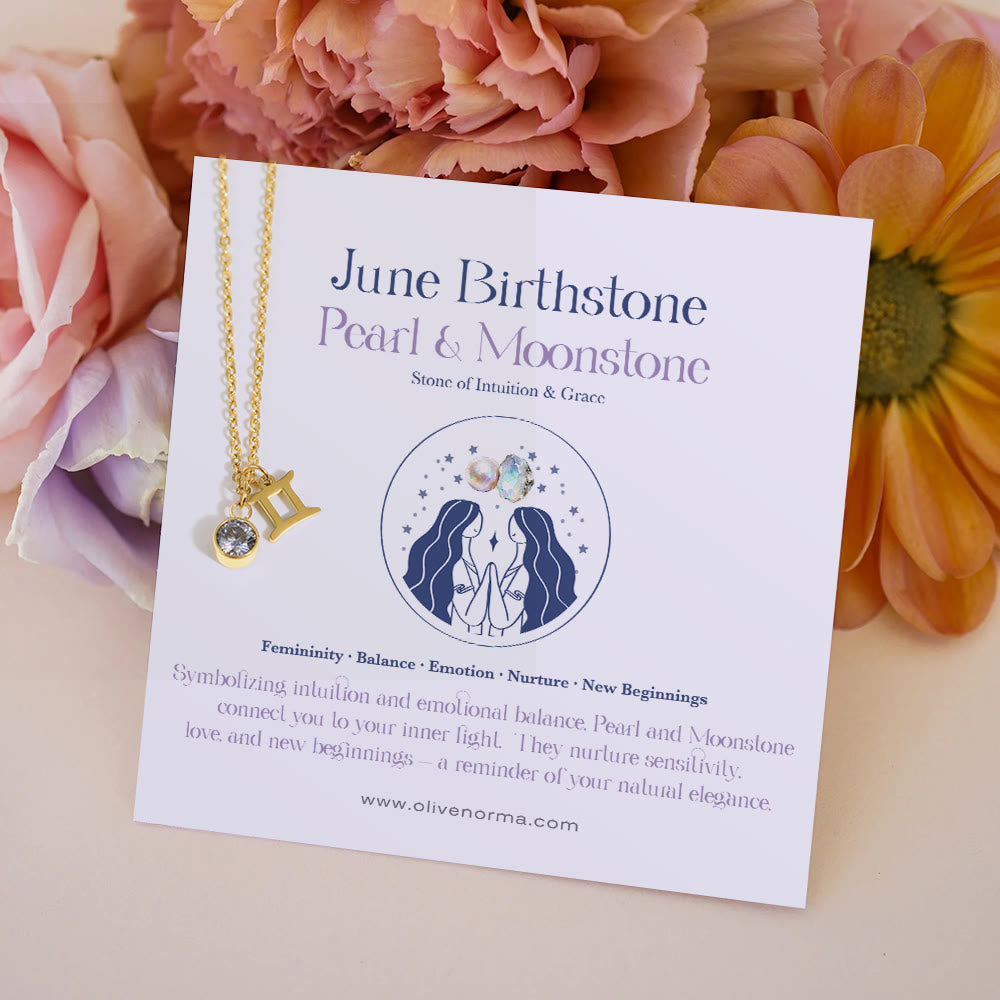 Olivenorma Zodiac Rune Birthstone Stainless Steel Gift Card Necklace - June/Gemini&Alexandrite - With Zodiac Card - image 5