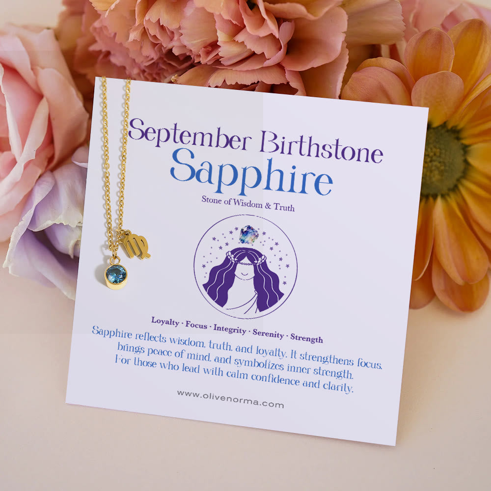 Olivenorma Zodiac Rune Birthstone Stainless Steel Gift Card Necklace - September/Virgo&Sapphire - With Zodiac Card - image 11