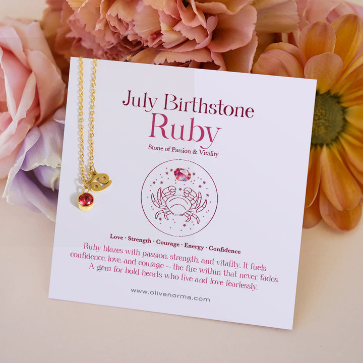 Olivenorma Zodiac Rune Birthstone Stainless Steel Gift Card Necklace - July/Cancer&Ruby - With Zodiac Card - image 6