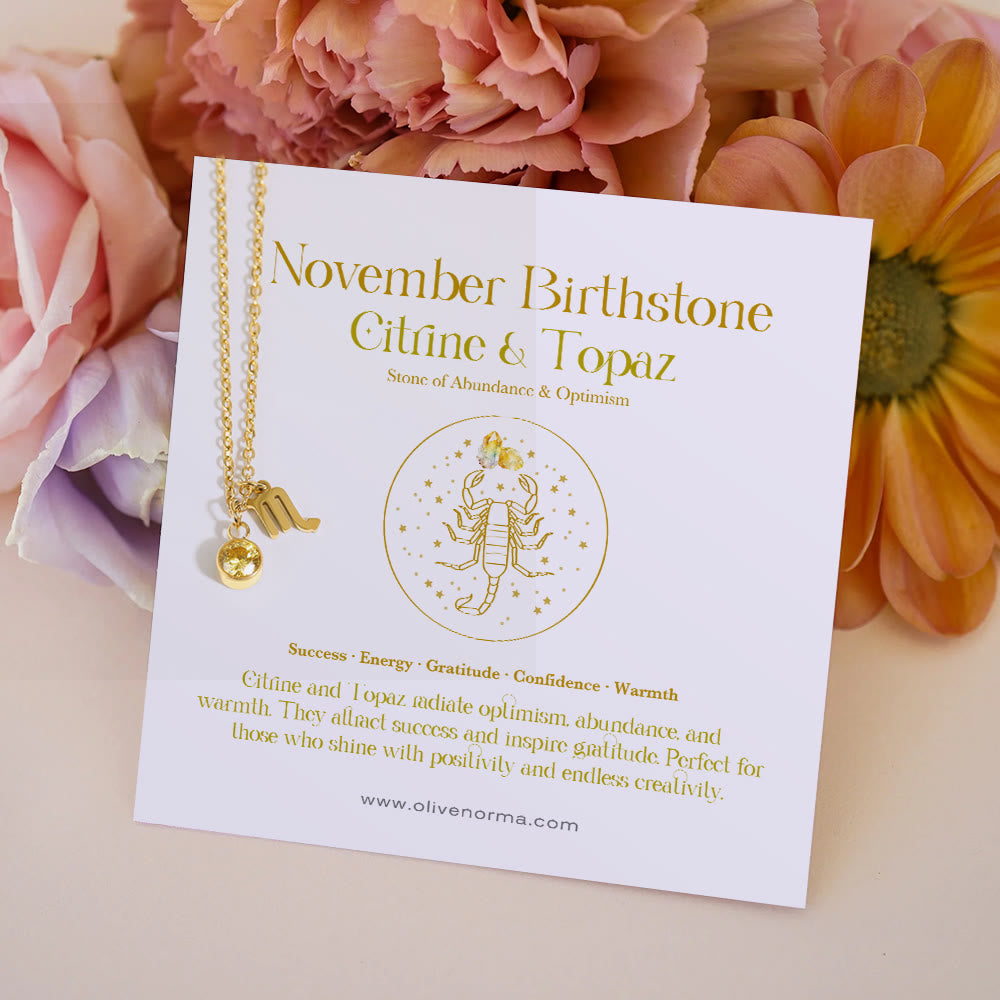 Olivenorma Zodiac Rune Birthstone Stainless Steel Gift Card Necklace - November/Scorpio&Citrine - With Zodiac Card - image 13