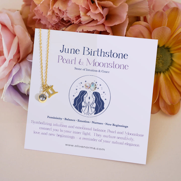 Olivenorma Zodiac Rune Birthstone Stainless Steel Gift Card Necklace - June/Gemini&Alexandrite - With Zodiac Card - image 8