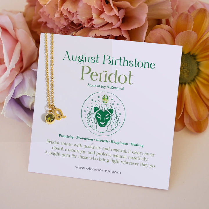 Olivenorma Zodiac Rune Birthstone Stainless Steel Gift Card Necklace - August/Leo&Peridot - With Zodiac Card - image 10