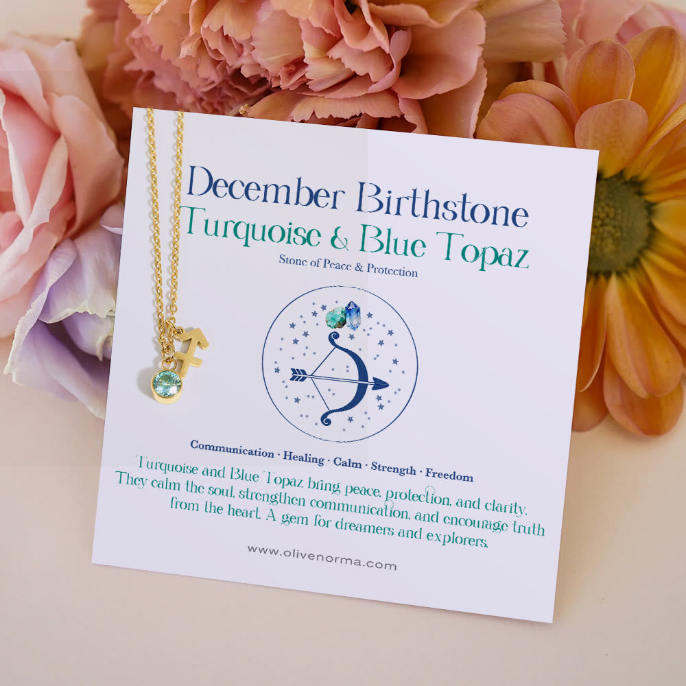 Olivenorma Zodiac Rune Birthstone Stainless Steel Gift Card Necklace - December/&Blue Zircon - With Zodiac Card - image 14