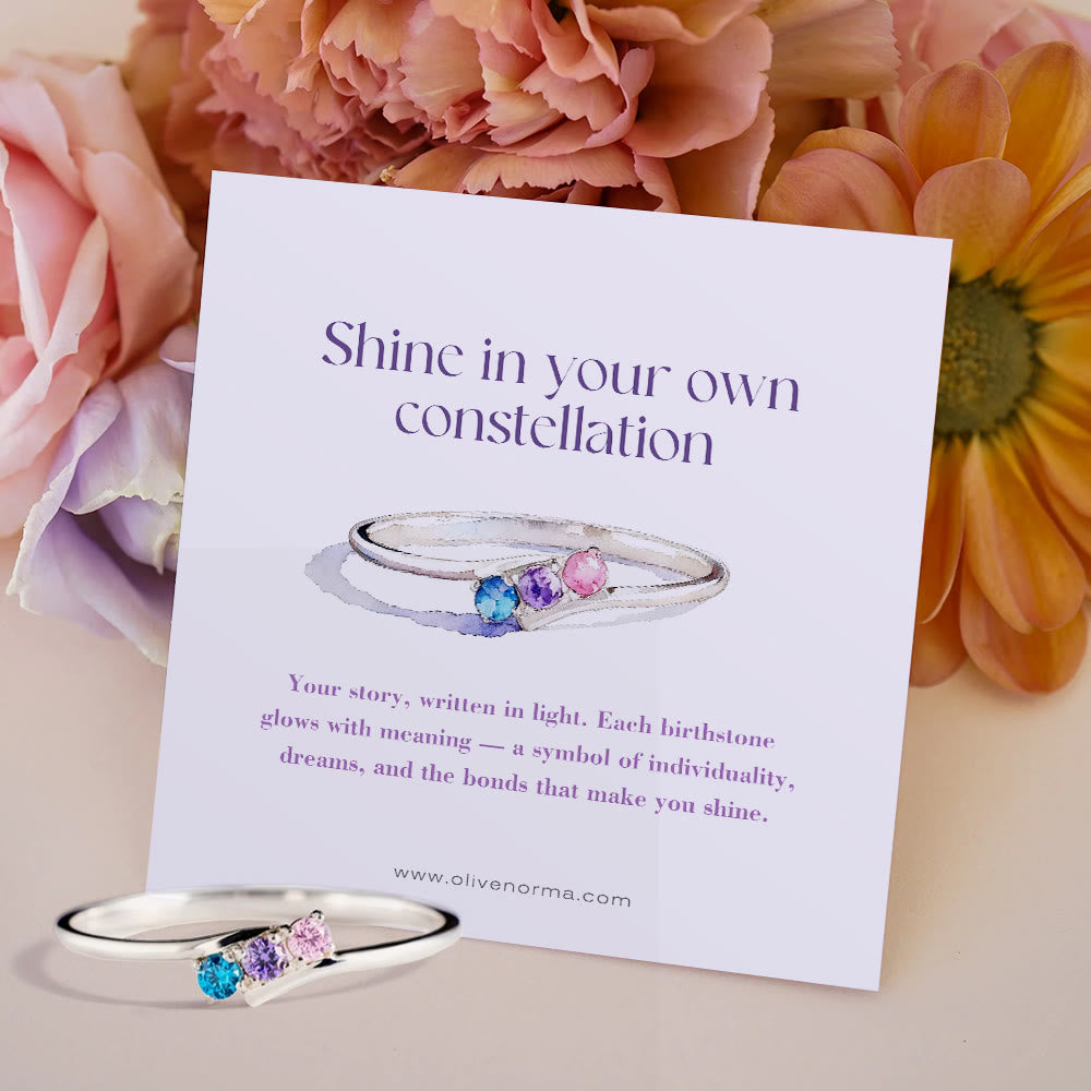 Olivenorma S925 Sterling Silver Birthstone Diamond Gift Card Ring - Silver - 5 Birthstones - With Birthstone Card - image 0