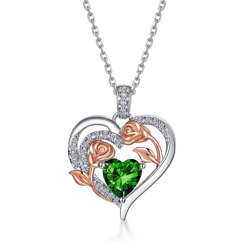 Olivenorma Double Roses Flower Heart Birthstone Gift Card Necklace - image 9