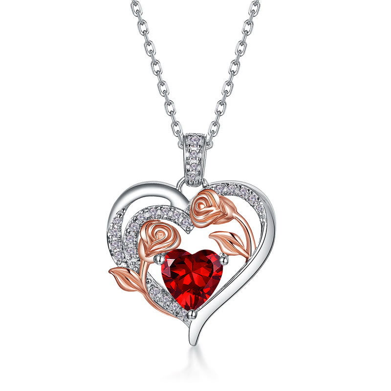 Olivenorma Double Roses Flower Heart Birthstone Gift Card Necklace - image 6