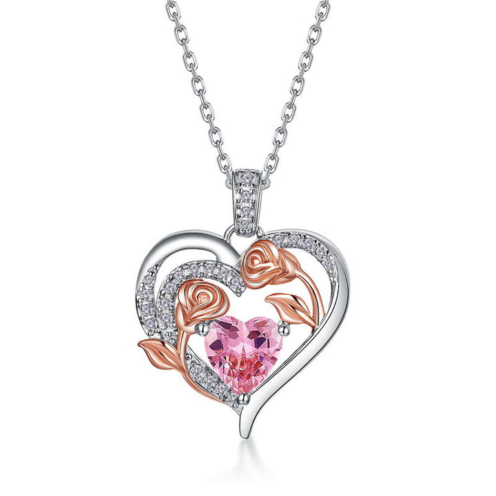 Olivenorma Double Roses Flower Heart Birthstone Gift Card Necklace - image 22
