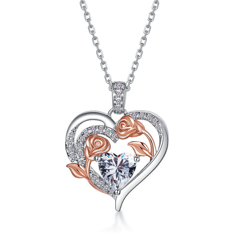 Olivenorma Double Roses Flower Heart Birthstone Gift Card Necklace - image 1