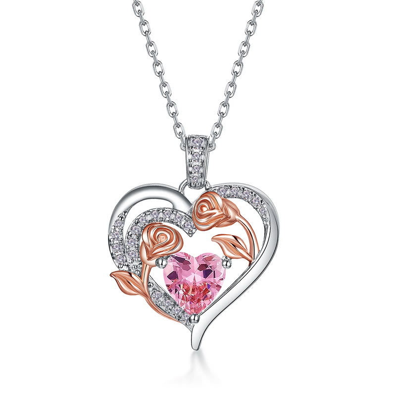 Olivenorma Double Roses Flower Heart Birthstone Gift Card Necklace - image 19