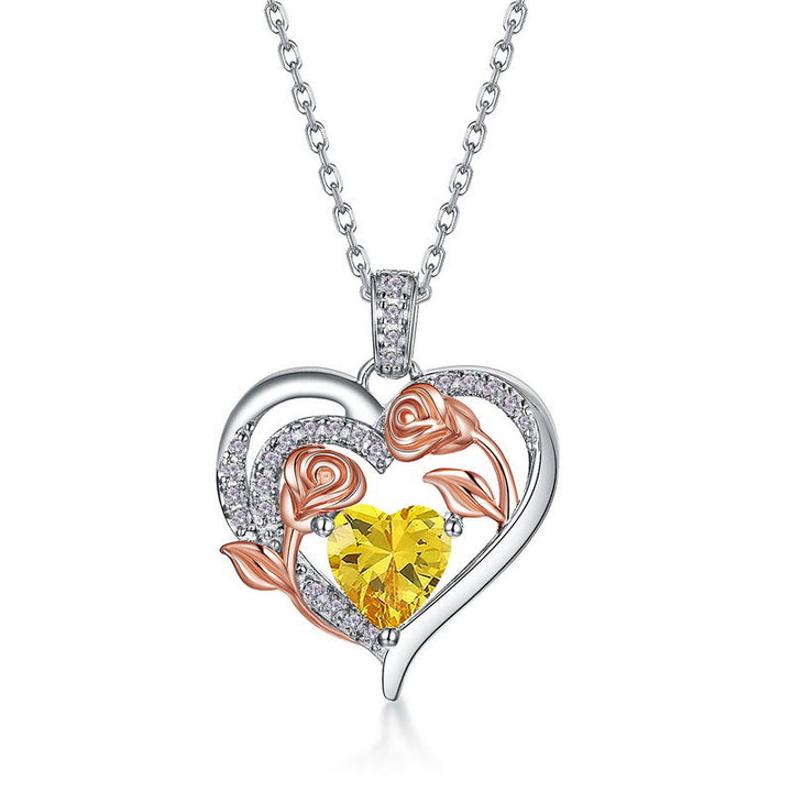 Olivenorma Double Roses Flower Heart Birthstone Gift Card Necklace - image 21