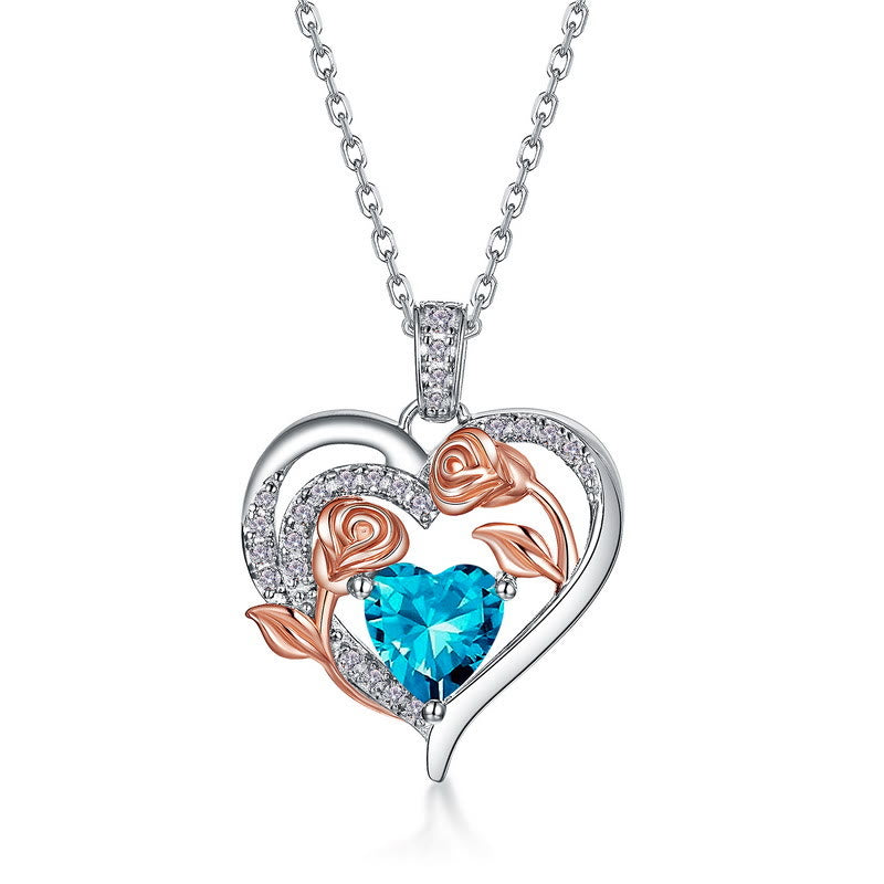 Olivenorma Double Roses Flower Heart Birthstone Gift Card Necklace - image 23