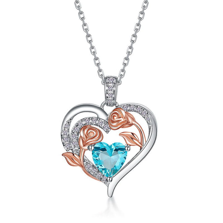 Olivenorma Double Roses Flower Heart Birthstone Gift Card Necklace - image 7