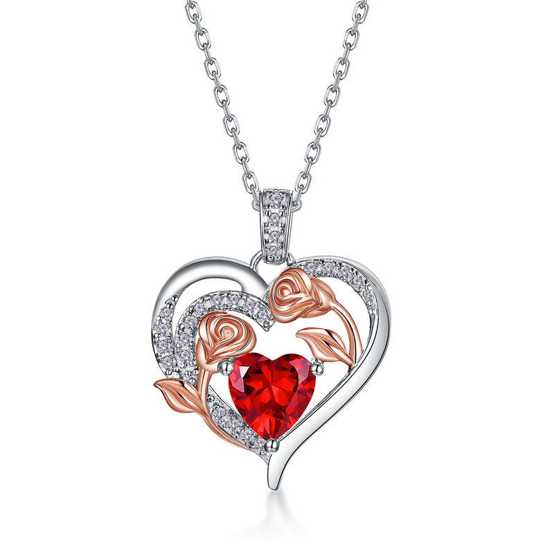Olivenorma Double Roses Flower Heart Birthstone Gift Card Necklace - image 13