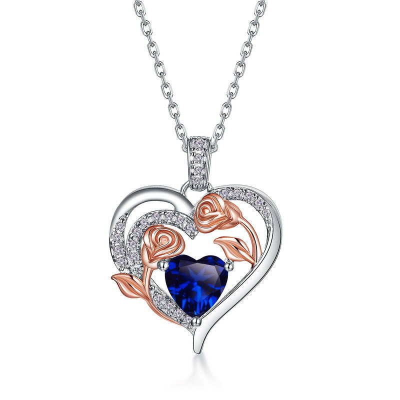 Olivenorma Double Roses Flower Heart Birthstone Gift Card Necklace - image 17