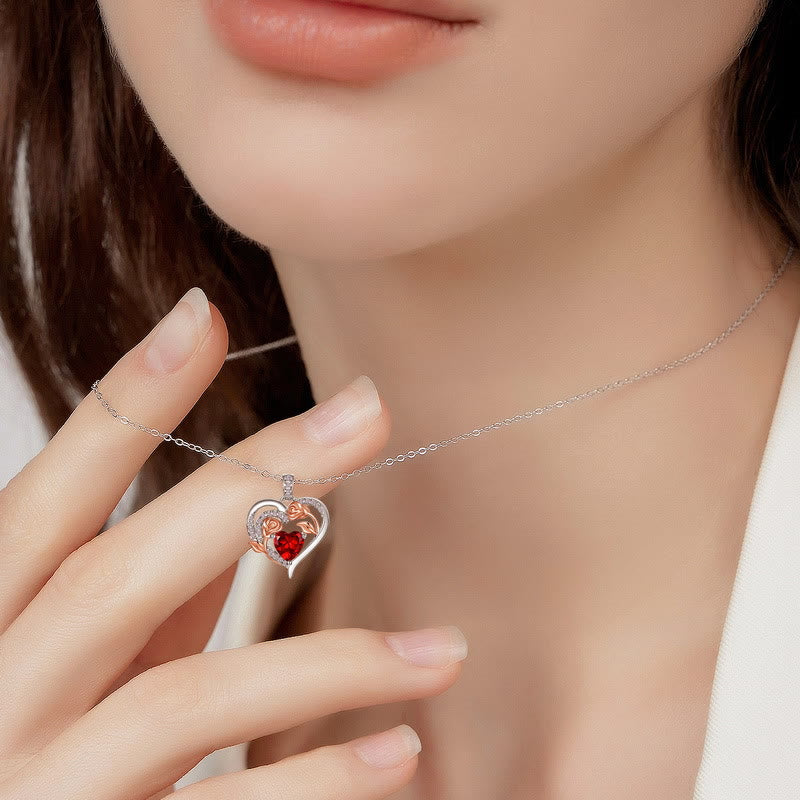 Olivenorma Double Roses Flower Heart Birthstone Gift Card Necklace - image 25