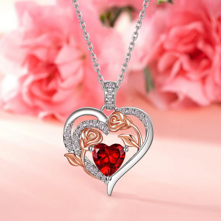 Olivenorma Double Roses Flower Heart Birthstone Gift Card Necklace - image 29