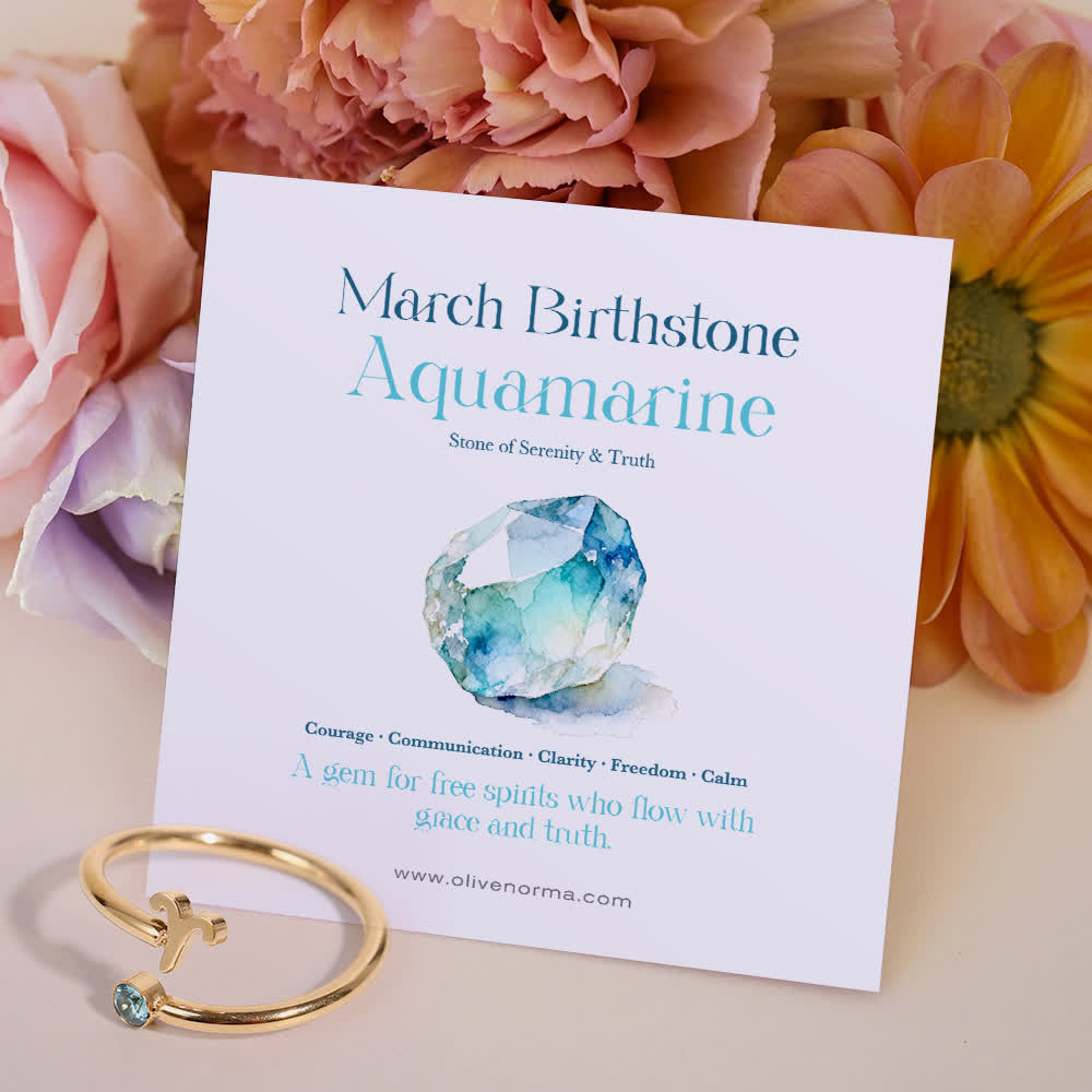 Olivenorma Zodiac Birthstone Gift Card Ring - March/Aries - Aquamarine - With Birthstone Card - image 9