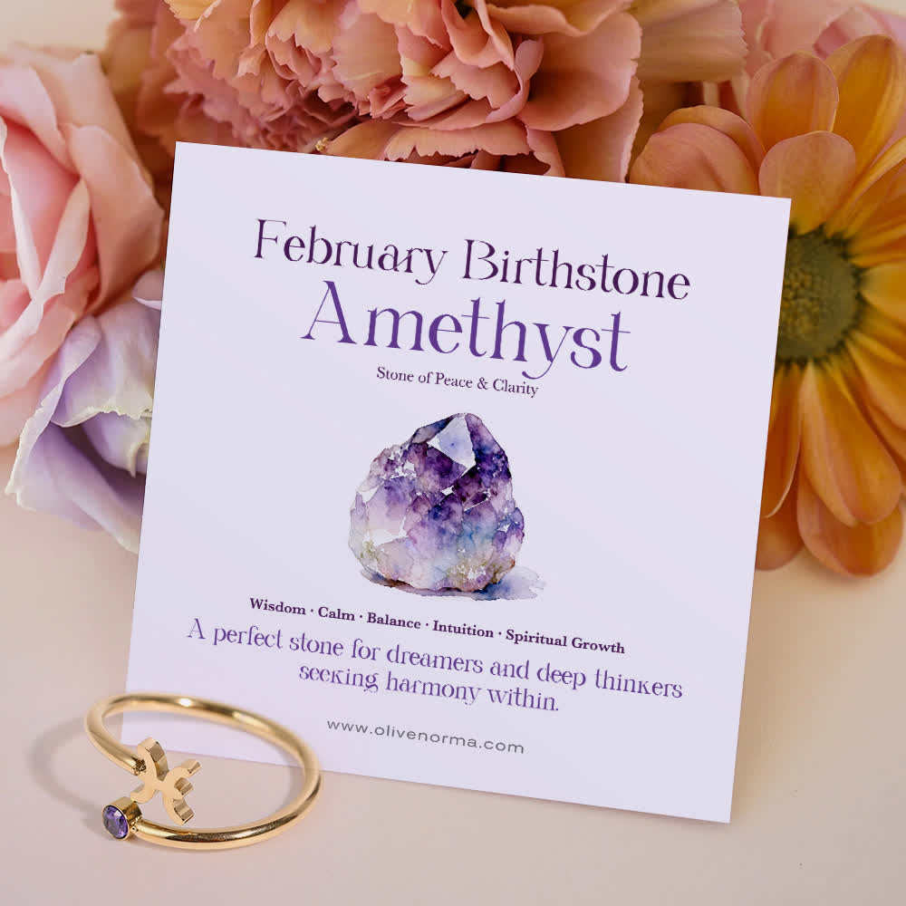 Olivenorma Zodiac Birthstone Gift Card Ring - February/Pisces - Amethyst - With Birthstone Card - image 7