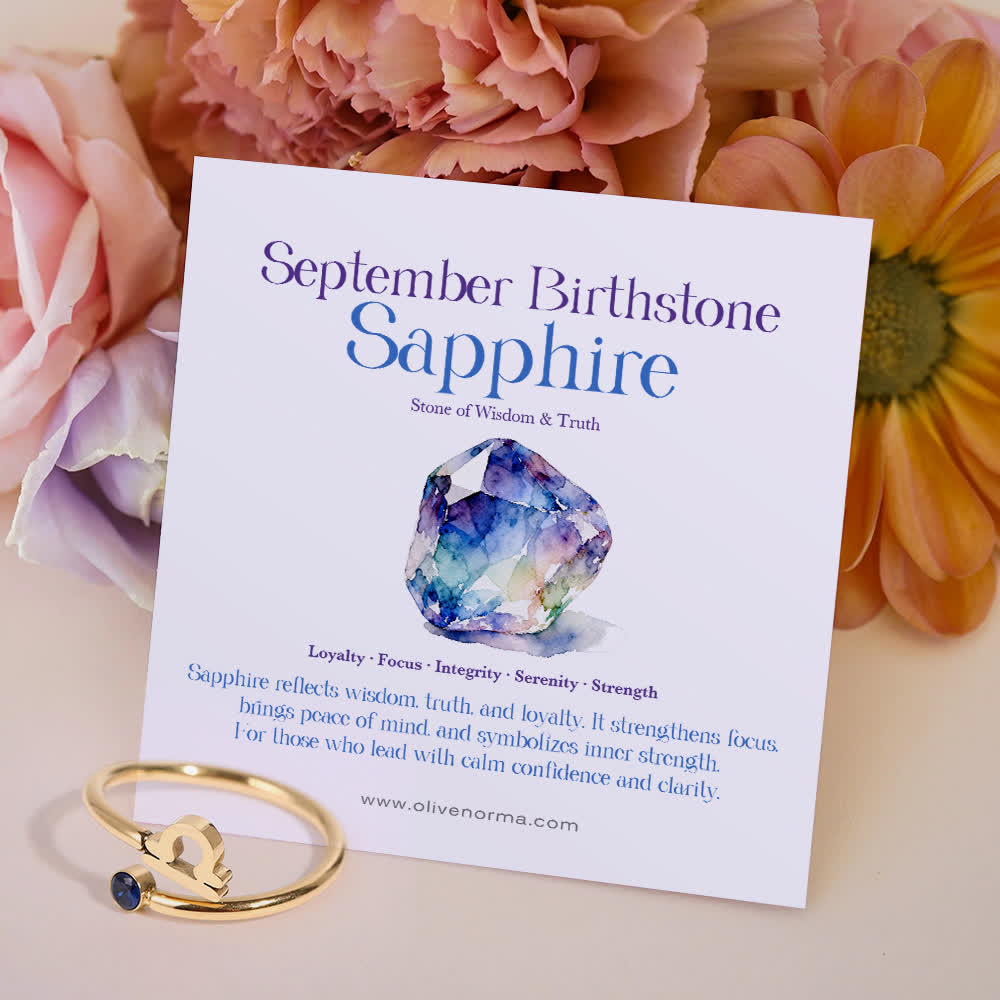 Olivenorma Zodiac Birthstone Gift Card Ring - September/Libra - Sapphire - With Birthstone Card - image 19