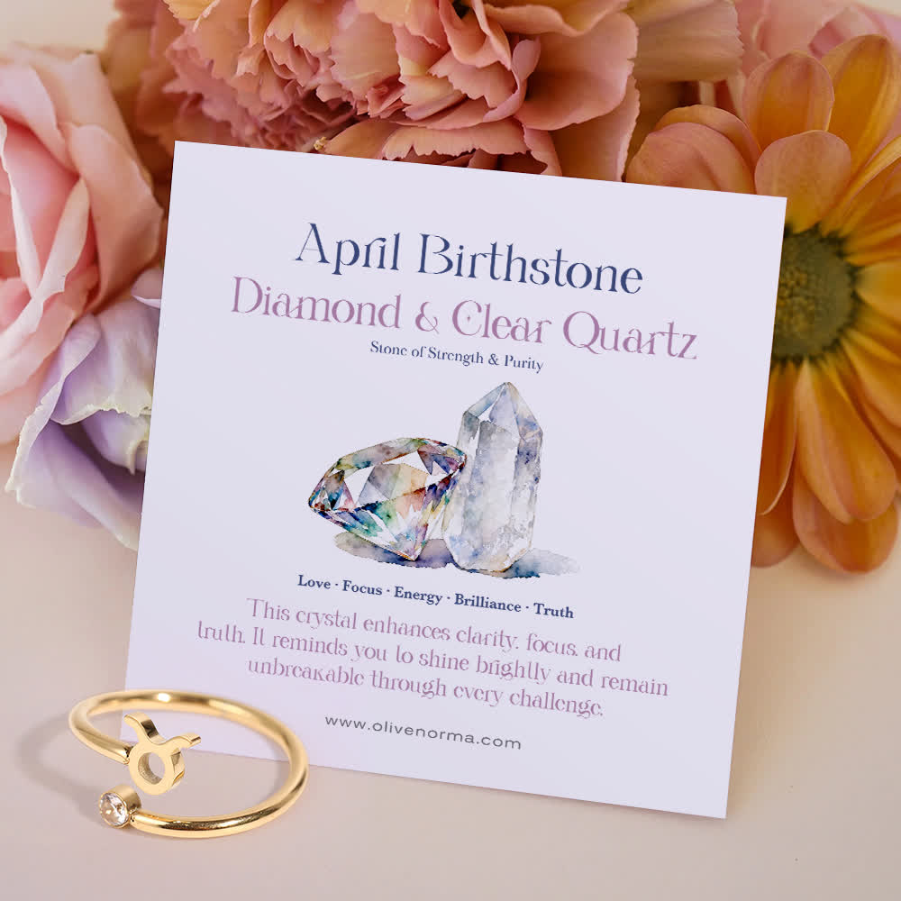 Olivenorma Zodiac Birthstone Gift Card Ring - April/Taurus - Crystal - With Birthstone Card - image 11