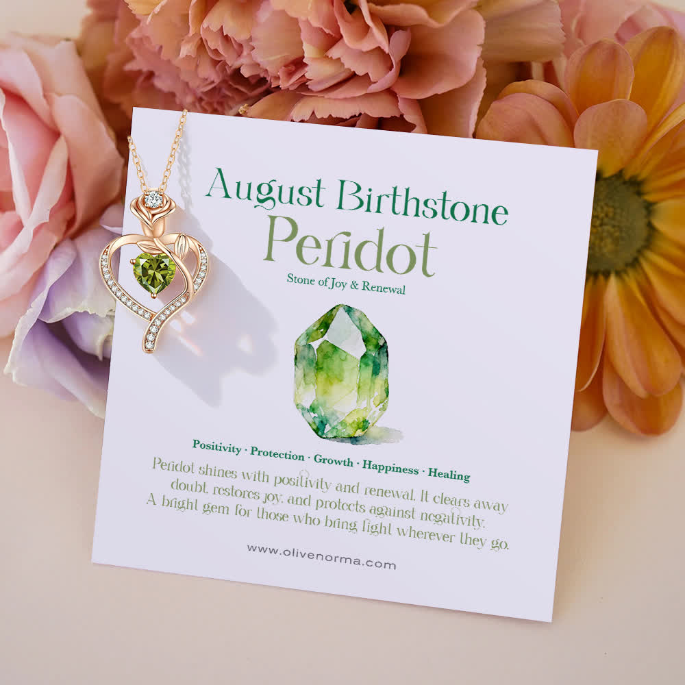 FREE Today: Rose Flower Love Heart Birthstone Gift Card Necklace - August-Peridot - With Birthstone Card - image 17