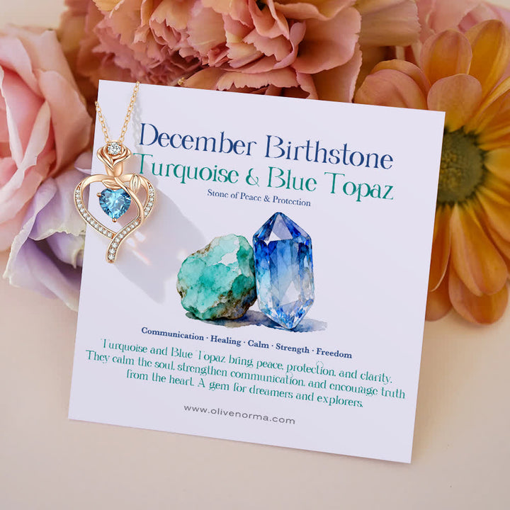 FREE Today: Rose Flower Love Heart Birthstone Gift Card Necklace - December-Turquoise&Blue Topaz - With Birthstone Card - image 23