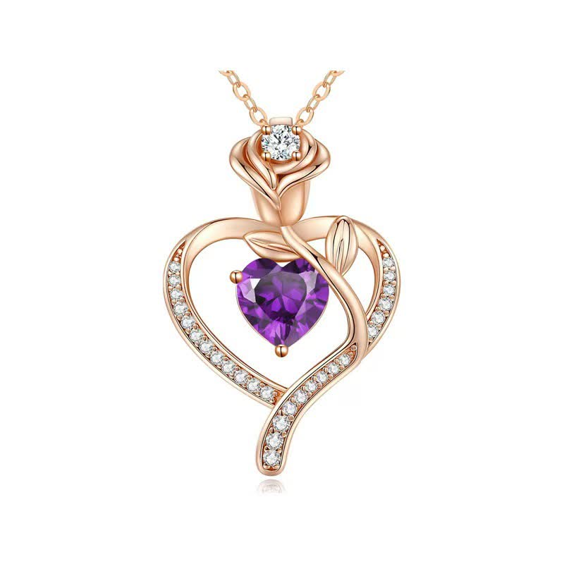 Olivenorma Rose Flower Love Heart Birthstone Gift Card Necklace - image 6