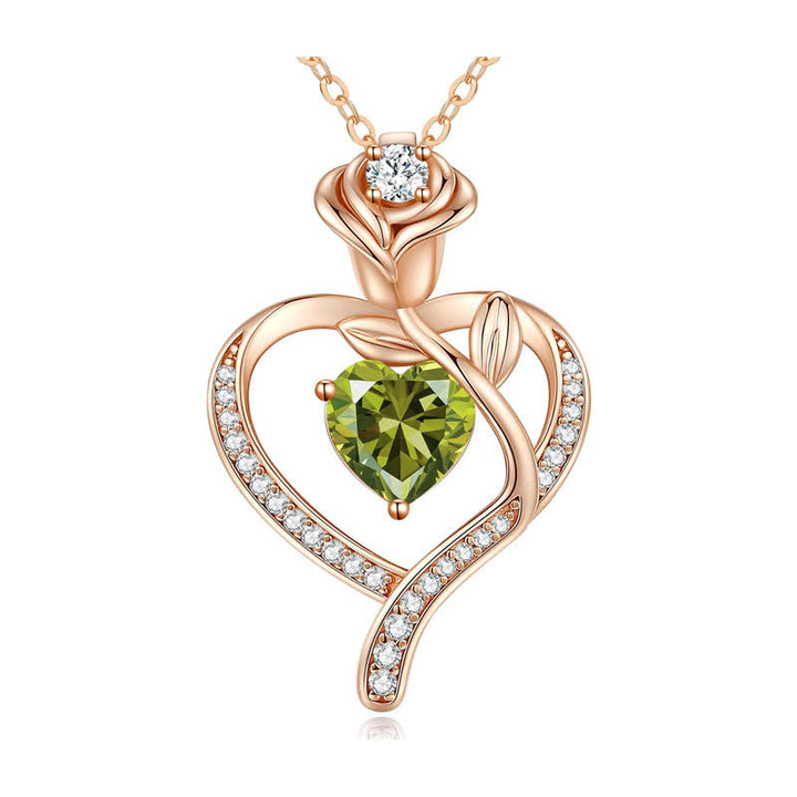 Olivenorma Rose Flower Love Heart Birthstone Gift Card Necklace - image 16