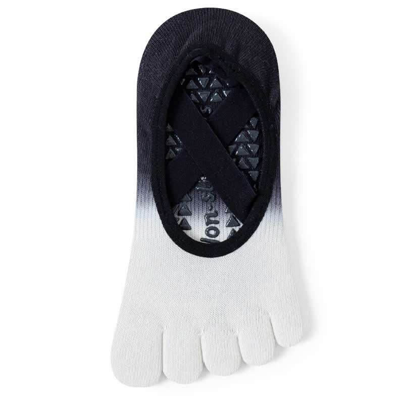 Olivenorma Gradient Five-Toe Non-Slip Yoga Socks for Women – Breathable Toe Separation Grip Pilates Barre Socks with Silicone Sole, Sweat-Wicking Fitness Socks - White & Black - 10 Pairs - image 1