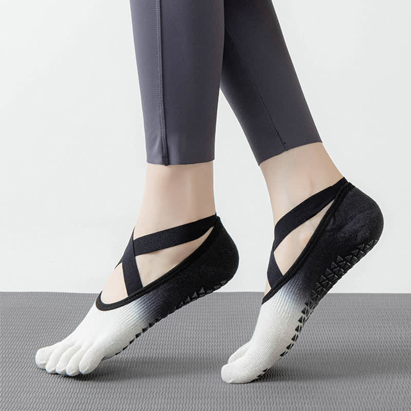 Olivenorma Gradient Five-Toe Non-Slip Yoga Socks for Women – Breathable Toe Separation Grip Pilates Barre Socks with Silicone Sole, Sweat-Wicking Fitness Socks - image 2