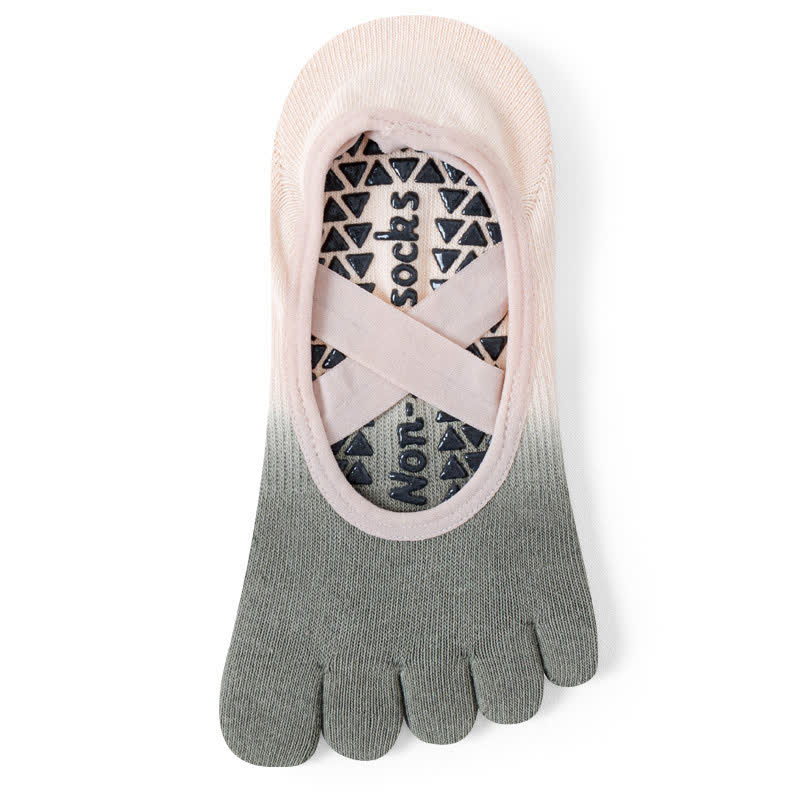 Olivenorma Five Toe Gradient Non-Slip Grips Straps Yoga Socks - Gray & Pink - 8Pairs(Same color) - image 12