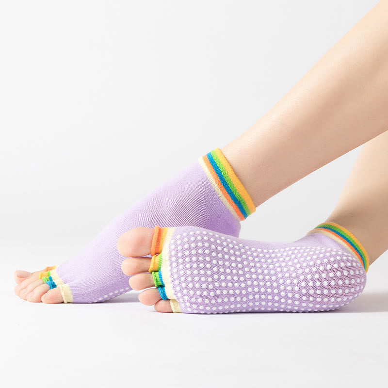 Olivenorma Toeless Non-Slip Pilates Grip Socks – Colorful Five-Toe Ankle Yoga Barre Socks for Women with PVC Anti-Slip Sole, Breathable Cotton Workout Socks - Color-Toe&Light Purple - 10 Pairs - image 17
