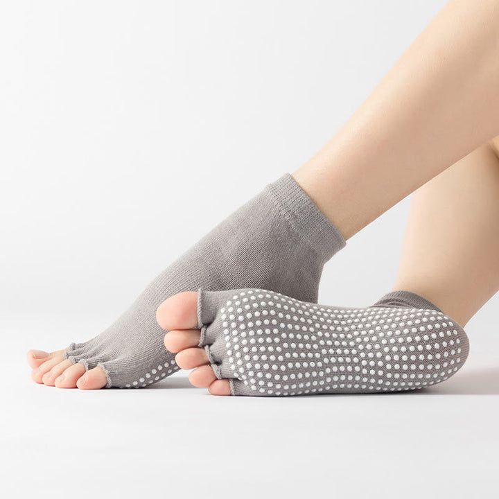 Olivenorma Toeless Non-Slip Pilates Grip Socks – Colorful Five-Toe Ankle Yoga Barre Socks for Women with PVC Anti-Slip Sole, Breathable Cotton Workout Socks - Solid Color&Light Gray - 10 Pairs - image 4