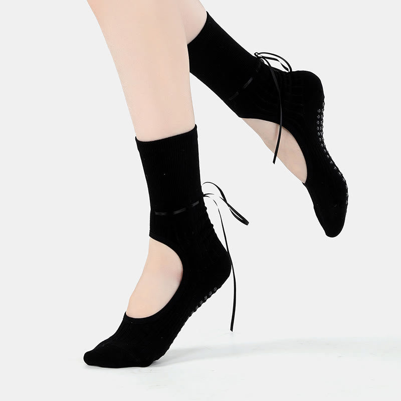 Olivenorma Ribbon Drawstring Non-Slip Backless Fitness Yoga Socks - image 2