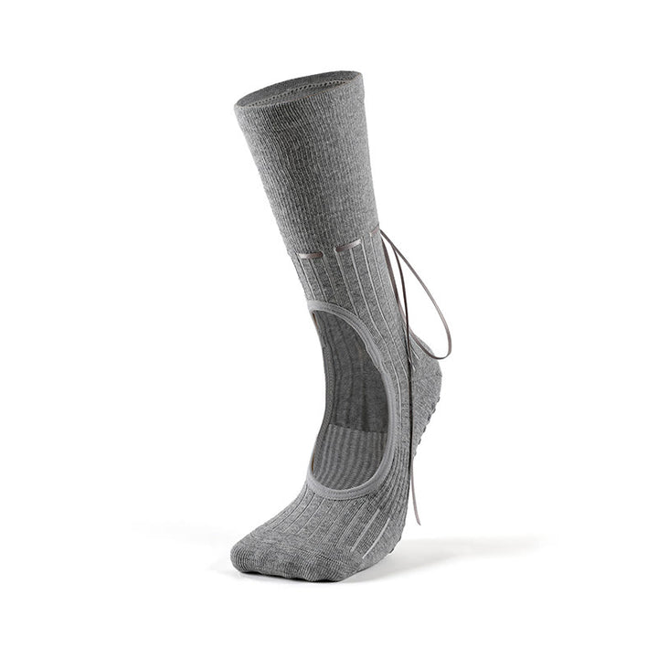 Olivenorma Ribbon Drawstring Non-Slip Backless Fitness Yoga Socks - Gray - 3Pairs - image 13