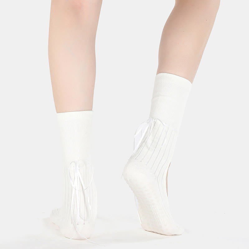 Olivenorma Ribbon Drawstring Non-Slip Backless Fitness Yoga Socks - image 9