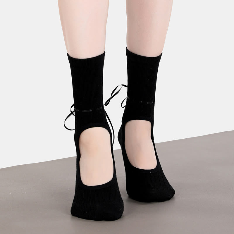 Olivenorma Ribbon Drawstring Non-Slip Backless Fitness Yoga Socks - image 3