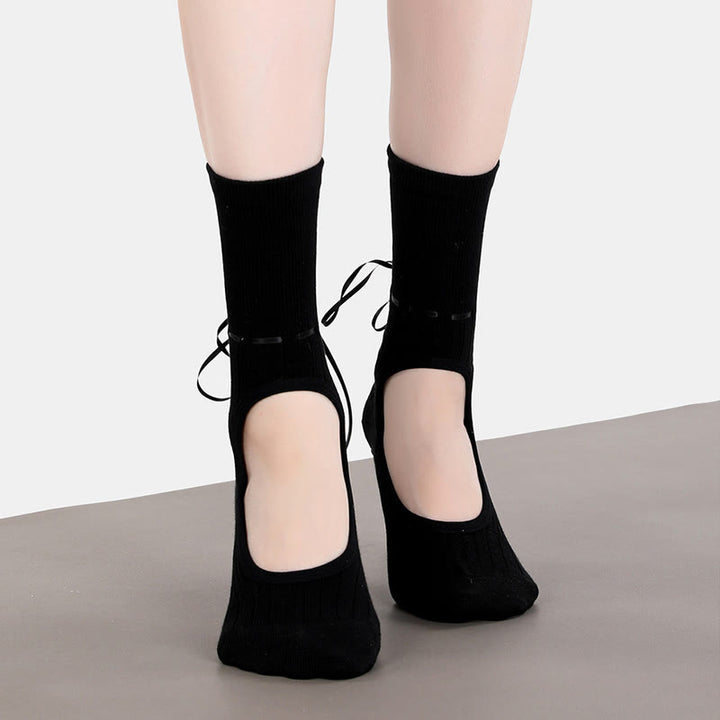 Olivenorma Ribbon Drawstring Non-Slip Backless Fitness Yoga Socks - image 3