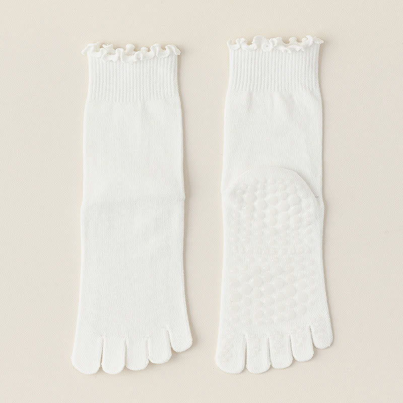 Olivenorma Lace Non-Slip Five-Toe Mid-Calf Yoga Socks - White - 8pairs - image 1