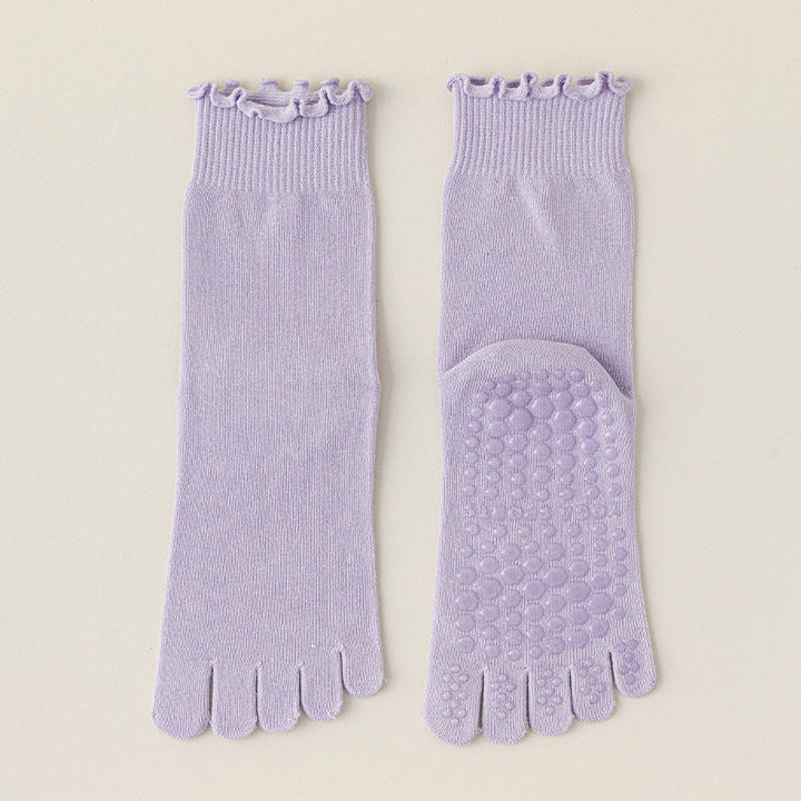 Olivenorma Lace Non-Slip Five-Toe Mid-Calf Yoga Socks - Purple - 8pairs - image 16