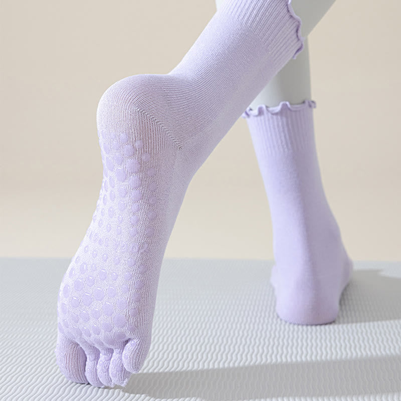 Olivenorma Lace Five-Toe Mid-Calf Breathable Anti-Slip Pilates Barre Socks for Women with Toe Separation, Elegant Lace Design & Grip Sole Yoga Socks - image 17
