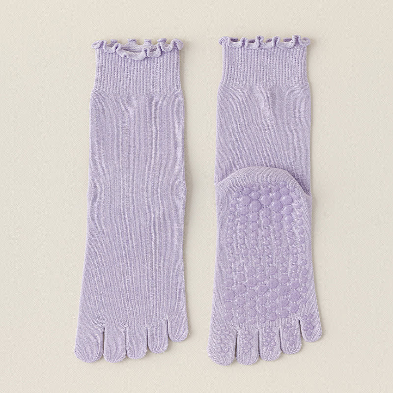 Olivenorma Lace Five-Toe Mid-Calf Breathable Anti-Slip Pilates Barre Socks for Women with Toe Separation, Elegant Lace Design & Grip Sole Yoga Socks - Purple - 10 Pairs - image 16