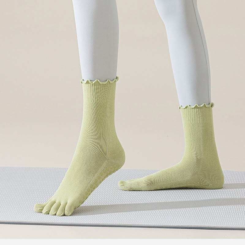 Olivenorma Lace Five-Toe Mid-Calf Breathable Anti-Slip Pilates Barre Socks for Women with Toe Separation, Elegant Lace Design & Grip Sole Yoga Socks - image 7