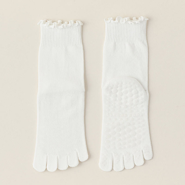 Olivenorma Lace Five-Toe Mid-Calf Breathable Anti-Slip Pilates Barre Socks for Women with Toe Separation, Elegant Lace Design & Grip Sole Yoga Socks - White - 10 Pairs - image 1