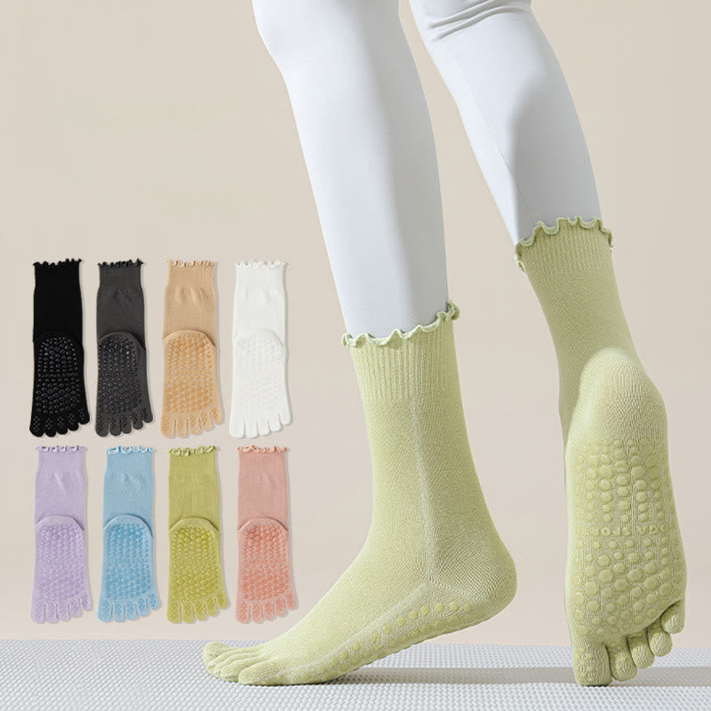 Olivenorma Lace Five-Toe Mid-Calf Breathable Anti-Slip Pilates Barre Socks for Women with Toe Separation, Elegant Lace Design & Grip Sole Yoga Socks - image 0