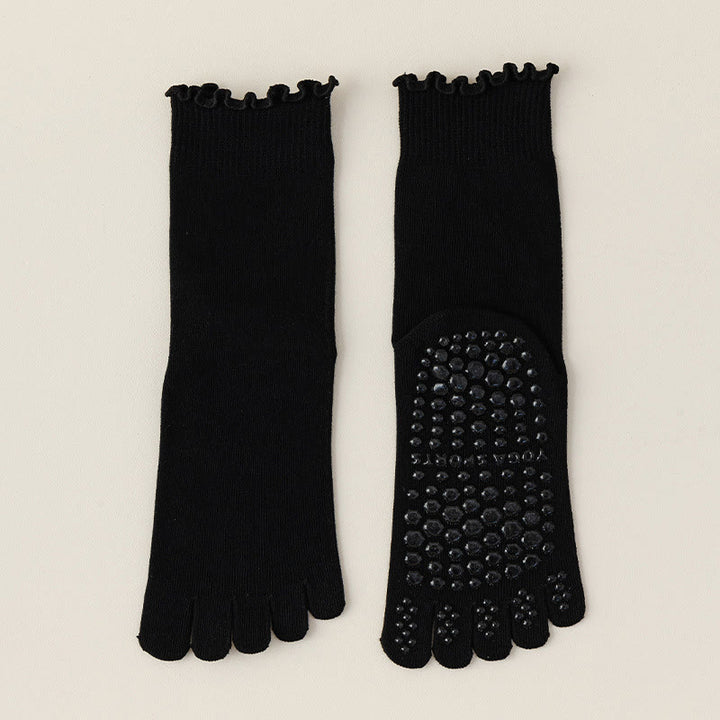 Olivenorma Lace Five-Toe Mid-Calf Breathable Anti-Slip Pilates Barre Socks for Women with Toe Separation, Elegant Lace Design & Grip Sole Yoga Socks - Black - 10 Pairs - image 2