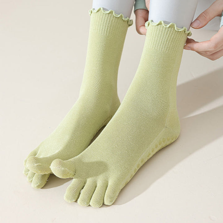 Olivenorma Lace Five-Toe Mid-Calf Breathable Anti-Slip Pilates Barre Socks for Women with Toe Separation, Elegant Lace Design & Grip Sole Yoga Socks - image 8