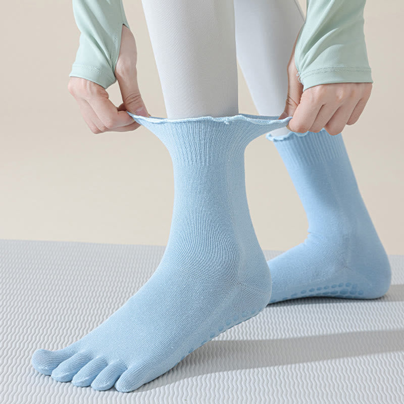 Olivenorma Lace Five-Toe Mid-Calf Breathable Anti-Slip Pilates Barre Socks for Women with Toe Separation, Elegant Lace Design & Grip Sole Yoga Socks - image 14